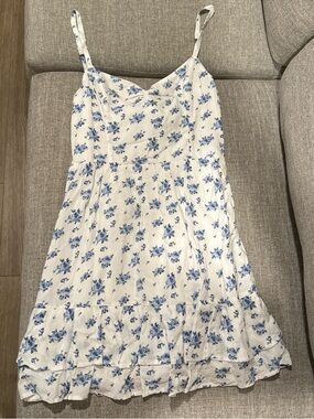 Hollister White Sundress with Blue Rose Print